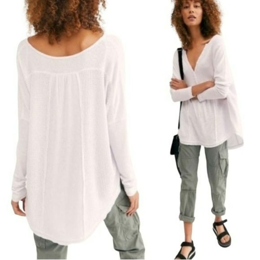 Free People Leo Henley Oversized Slouchy White Top NWT